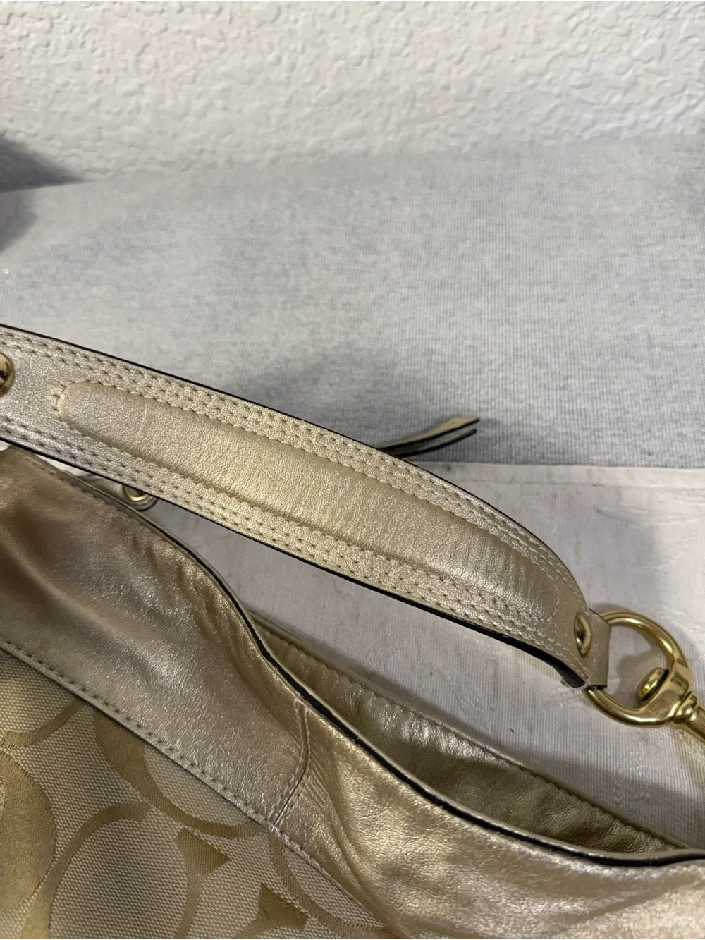 Coach Zoe Signature Khaki Gold Jacquard Canvas Hobo Shoulder Bag Purse Y2K - Picture 7 of 15